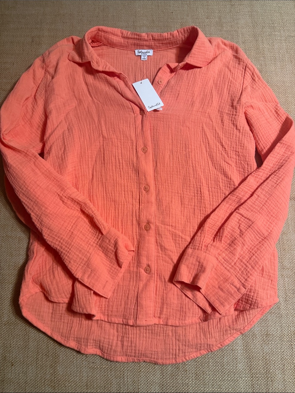 Splendid Coral Button-Up Top and Wide-Leg Pants Set - Picture 2 of 8